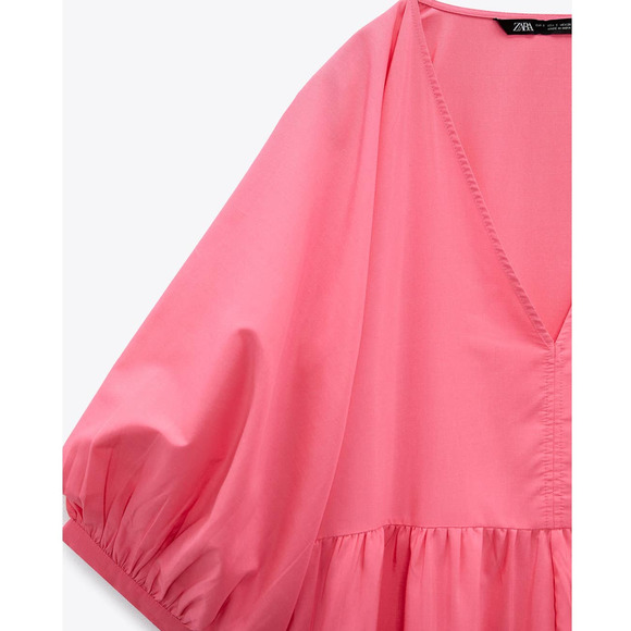 ZARA Tiered Poplin Pink Dress Voluminous New - Picture 4 of 5